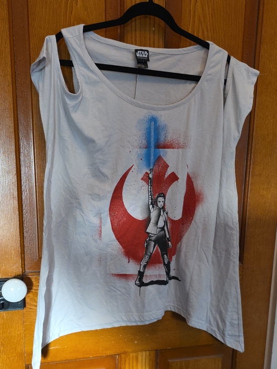 Star Wars Tops - Star Wars White Tank Top with Red Rebel Emblem and Blue Lightsaber Graphic